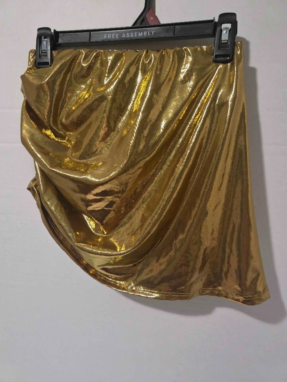 Gold Metallic Mini Skirt Small Draped Asymmetric Rave Festival Party